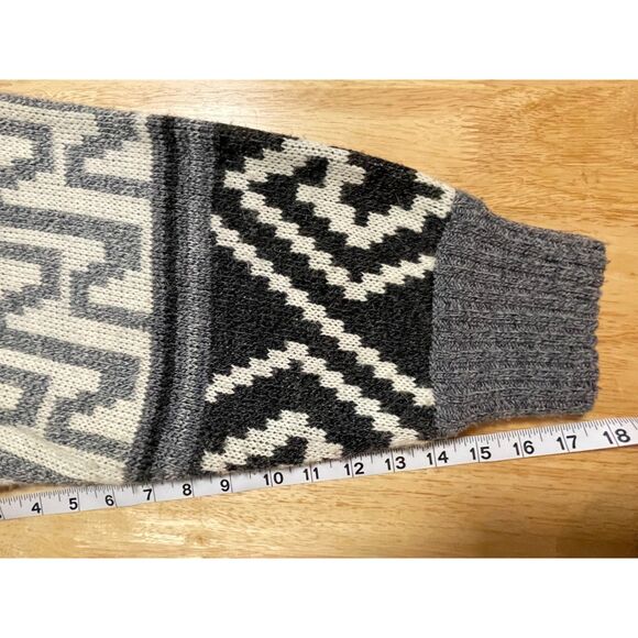 Vintage LeRoy Knitwear Geometric Retro Cardigan Sweater Gray Black 80s Taiwan SM - Picture 11 of 12